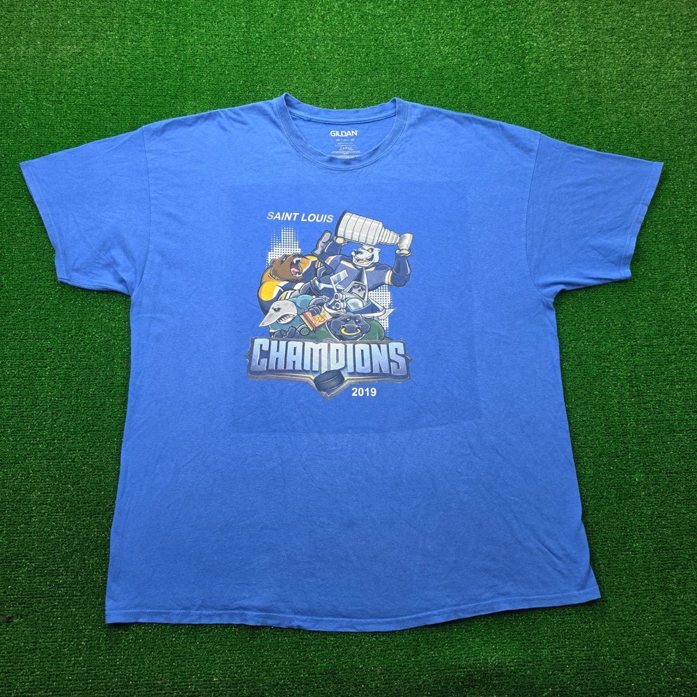 St Louis Blues 2019 Stanley Cup Champions Mascot Graphic Tshirt Mens 2XL Blue